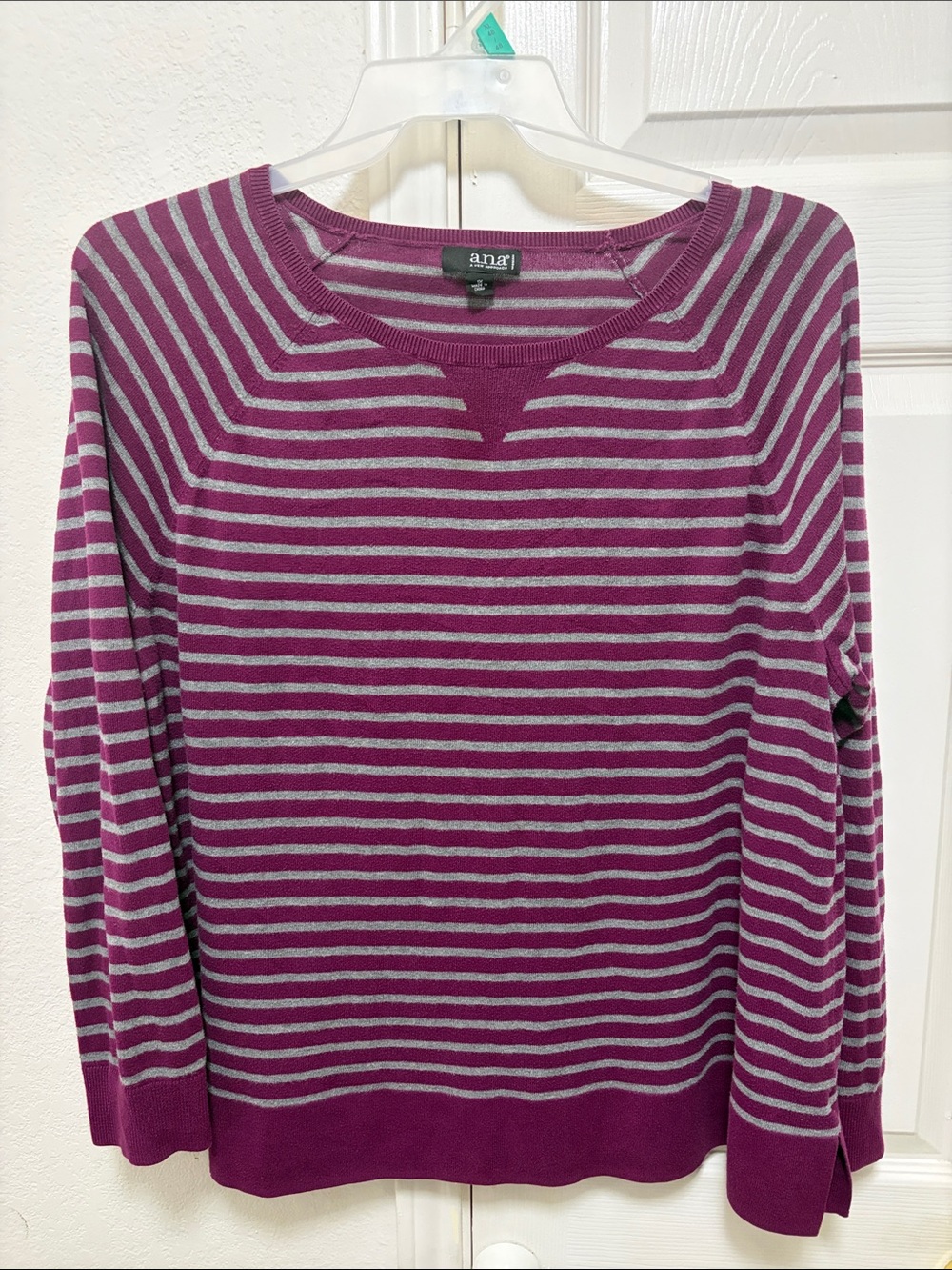 a.n.a Magenta and Gray Striped Crewneck Sweater